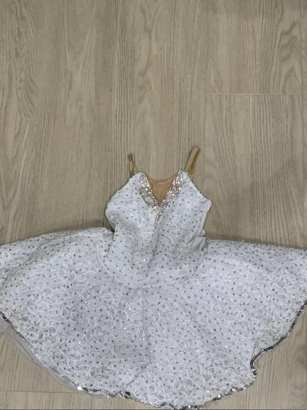 White Sequin Lace ballet costume Dress for little Girls with Champagne Accents